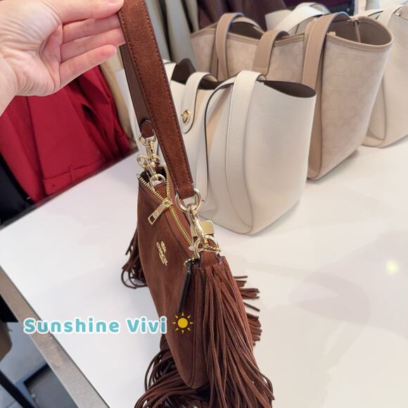 NWT Coach Coach Teri Shoulder Bag With Fringe CCC66, suede/Im/Vintage Brown - Picture 8 of 14